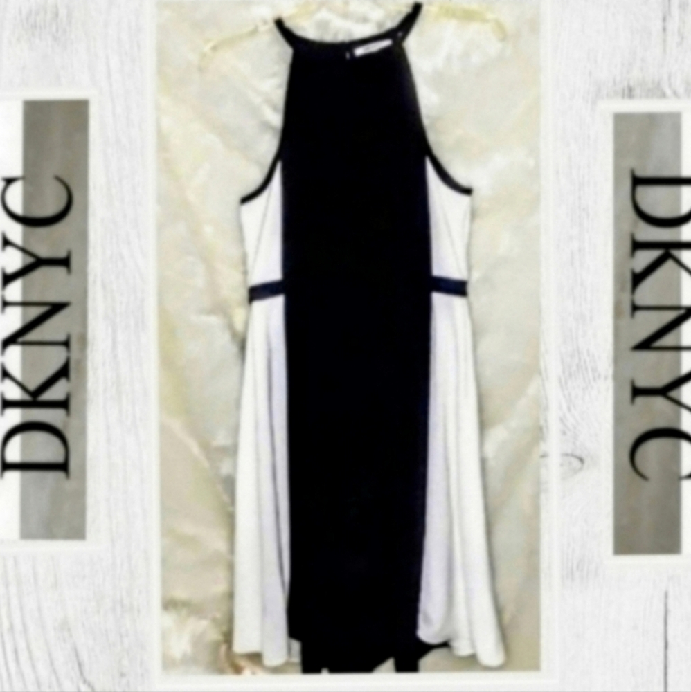 DKNYC A-line Halter Black & White Dress Size 14